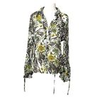 Marks And Spencer Blouse Women 12 Per Una Green Abstract Floral Sheer Lace Up