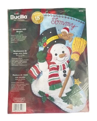 Kit de meias de Natal de feltro com joias Bucilla lantejoulas boneco de neve com vassoura 85103 - Imagem 1 de 4