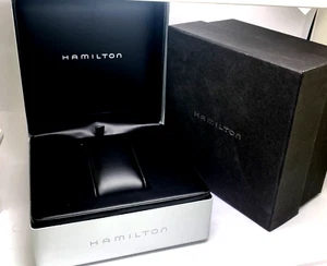 Reloj Hamilton Presentación Caja Metal Lata Plateada Exhibición Vacía Con Caja Exterior - Imagen 1 de 8