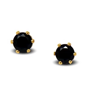 18ct Gold Filled Womens Stud Earrings with Black CZ Crystals 18K GF 5mm - Picture 1 of 4