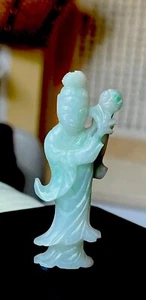 Seltene in China geschnitzte lichtdurchlässige Apfeljade acht Unsterbliche Fee Er Statue - Bild 1 von 9