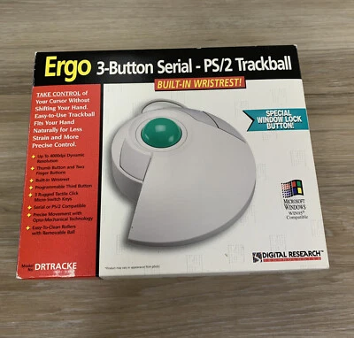 Digital Research Technology Ergo 3-Button Serial PS/2 Trackball Mouse DRTRACKE - Image 1 of 4