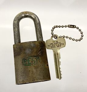 Vintage Best Brass Padlock Green Logo With One Key Shackle Lock H202