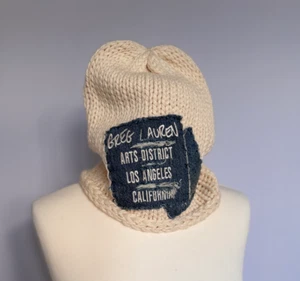 Greg Lauren Patchwork Knit Beanie White Men with Arts District LA Patch - Picture 1 of 4