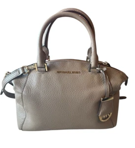 Michael Kors Medium Riley Taupe Leather Satchel Shoulder Crossbody Handbag Purse - Picture 1 of 15