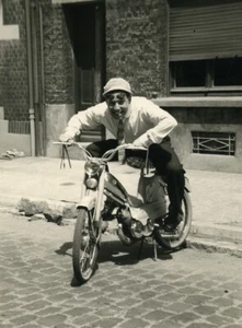 France Lille Happy Man on Mobylette Moped Old Photo 1960 - Picture 1 of 3