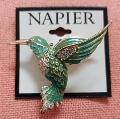 Nuevo Pin Colibrí Verde Napier Sparklers Tono Dorado Foto 1 de 4