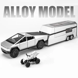1:32 For Tesla Cybertruck Pickup Truck with Camper Toy Car Diecast Toys Sets - Picture 1 of 17