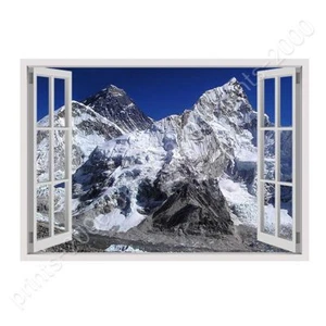 Monte Everest por ventana 3D falsa | lienzo listo para colgar | arte de pared giclee HD - Imagen 1 de 6