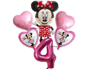 MINNIE MOUSE PINK FOIL BALLOONS 4th Birthday Party UK SELLER Age 4 Girls - Picture 1 of 4