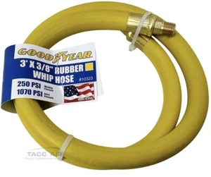 Goodyear 3' x 3/8" Rubber Air Hose Whip 250 PSI USA Made 1/4" NPT Lead In Hose - Picture 1 of 6