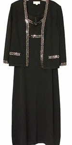 St. John Evening schwarz Santana Strick Kristall Maxikleid Kleid & Jacke Set Gr 14 12 - Bild 1 von 12