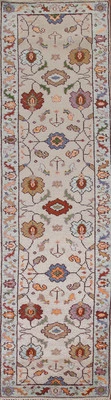 Handmade Transitional Beige Wool Oushak Runner Rug 3x12 Ft Oriental Hallway Rug - Image 1 of 4