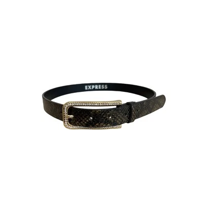 Express Leather Belt Womens Small Black & Gold Snakeskin Print Rhinestone Buckle - Image 1 of 4