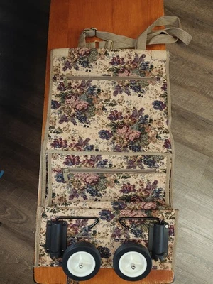 Rolling BagTote Travel Retractable Wheels, Floral Motif - Image 1 of 4