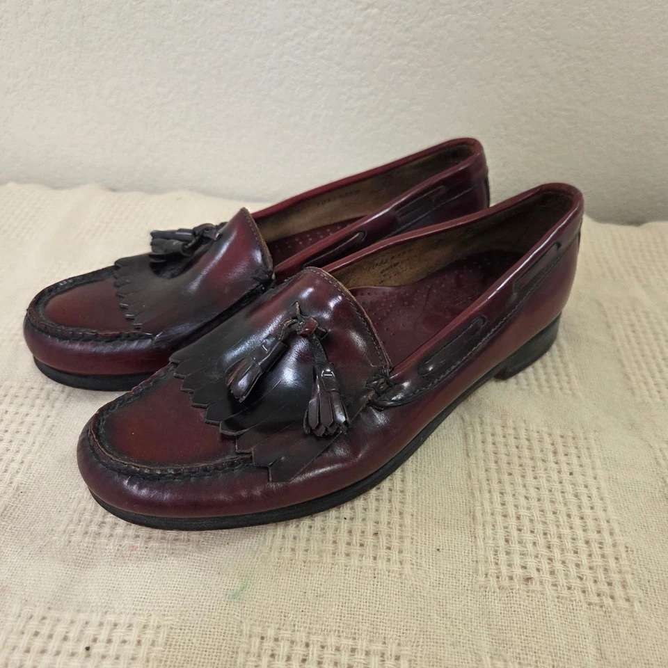 GH Bass Weejuns Burgundy Leather Tassel Loafers Womens Size 9 Made USA - Image 1 of 4