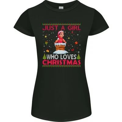Juste Une Fille Qui Aime Noël T-Shirt Amusant Femme Coupe Petite - Photo 1/4