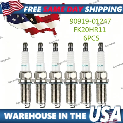 6PCS  Genuine Spark Plugs For Toyota Lexus Denso 90919-01247 FK20HR11 3426 - Image 1 of 4
