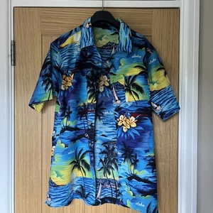 Camisa Matalan Hawaiana Verano Playa Algodón Azul Floral Palma Tropical - Mediana - Imagen 1 de 3