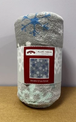 NUEVO Holiday Time Peluche Tiro Navidad Gris Azul Copo de Nieve Manta 50 x 60 pulgadas Foto 1 de 4