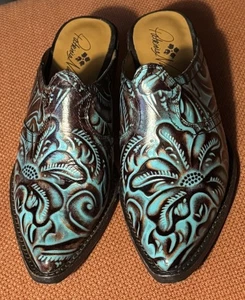 Patricia Nash braun und türkis Western Cowboy Pantoletten Schuhe Stiefel Größe 7,5 - Bild 1 von 7