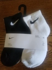Nike Kids Cushioned Ankle Socks Size 7C-10C in Black/White/Gray 6 Pairs - Picture 1 of 4