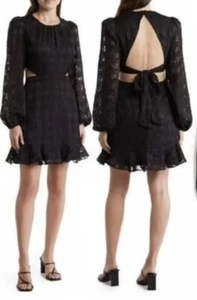 ASTR The Label Women’s Floral Cutout Long Sleeve Dress Black Size XS NWT - Picture 1 of 10