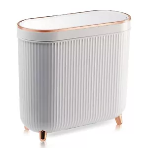 3.2 Gal 12L Bathroom Trash Can Narrow Plastic Bin with Lid Milk White - Picture 1 of 7