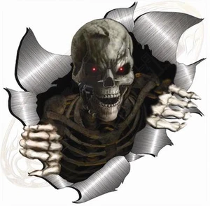 XL Metal Rip Open Torn Skeleton Skull Sticker JDM Race Car Van Bike Drift - Picture 1 of 1