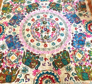 VTG Handmade Embroidery Tribal Ethnic Wall Hanging Bohemian Tapestry LARGE 74" - Picture 1 of 8