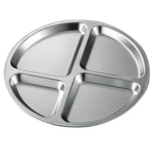 Divided Plate Tray Cafeteria Portion Control Plate Lunch Holder Stainless Steel - Picture 1 of 12