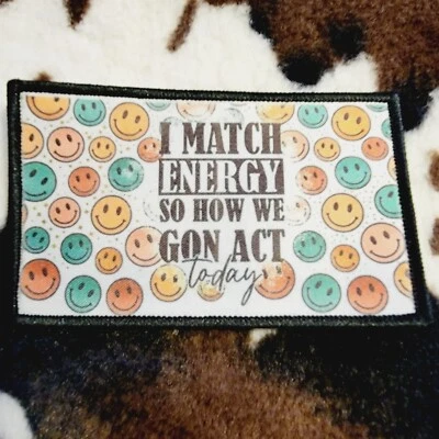 I Match Energy Smiley Hat Patch Sublimation DYI Fabric Patch Glue Iron On Sew - Image 1 of 2