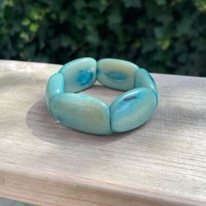 8 Zoll Vintage blau Pastell Tagua ovale Kuppel vegane Fliese Stretch Armband - Bild 1 von 3