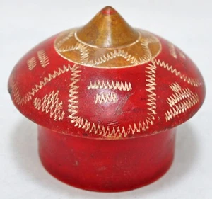 Antique Wooden Kum Kum Powder Tika Box Original Old Hand Carved Lacquer Painted - Picture 1 of 6