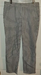 JCREW navy Blue White Seersucker Cotton Cropped Pants 8 - Picture 1 of 6