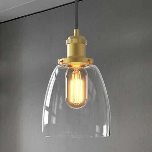 Industrial Brass Glass Pendant Light Vintage E27 Kitchen Pendant E27 Clear Shade - Picture 1 of 1