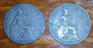 1921 and 1924 Great Britain Half Penny UK - Lot of 2 - Picture 1 of 4