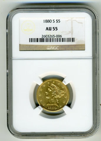 1880-S LIBERTY HEAD HALF EAGLE $5 GOLD NGC AU55 Cover