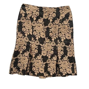 Ann Taylor Women’s Size 6 Black Gold Rose Brocade Silk Wool Pleated Pencil Skirt - Picture 1 of 18