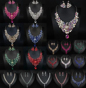Jewelry Set Women Bridal Crystal Rhinestone Necklace Earrings Wedding Party Gift - Picture 1 of 150