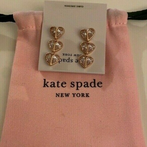 Orecchini Kate Spade Rock cuore massiccio lineare rosa trasparente nuovi con etichette $98 sacchetto polvere