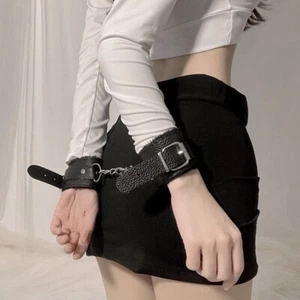 Black Fleece-Lined PU Leather Handcuffs and Anklets for Women - Picture 1 of 2