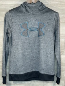 Under Armour Hoodie Gray Blue Logo Coldgear Sweatshirt Womens Loose Medium EUC - Picture 1 of 8