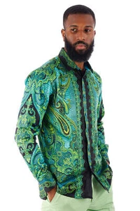 BARABAS Men's Rhinestone Floral Paisley Long Sleeve Shirts 3SPR433 - Picture 1 of 43