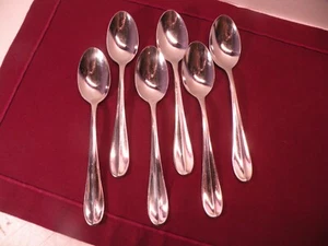 Set Of 6 Hampton Silversmith Elaine Glossy Stainless Teaspoons 6 7/8” - Picture 1 of 6