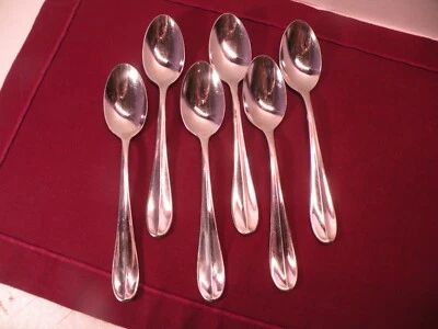 Set Of 6 Hampton Silversmith Elaine Glossy Stainless Teaspoons 6 7/8” - Image 1 of 4