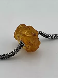 Trollbeads Very Rare Carved Two Head Snake Amber Bead Jumbo #328 - Picture 1 of 8