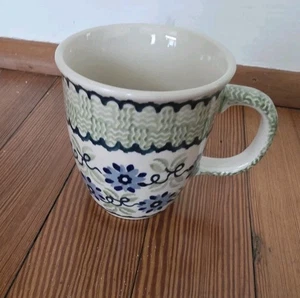 Boleslawiec Manufaktura handgefertigt blau grün Blumen 4" Becher/Tasse Polen polnisch - Bild 1 von 4