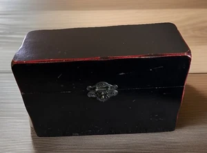 Vintage Black Wooden Box With Cool Hinges/Latch, Lined. Multifunction 10.5x4.5x7 - Picture 1 of 13