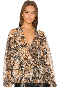 Free People Out For The Night Top XS Schlangenmuster Boho Oversized halbtransparent Boho - Bild 1 von 7